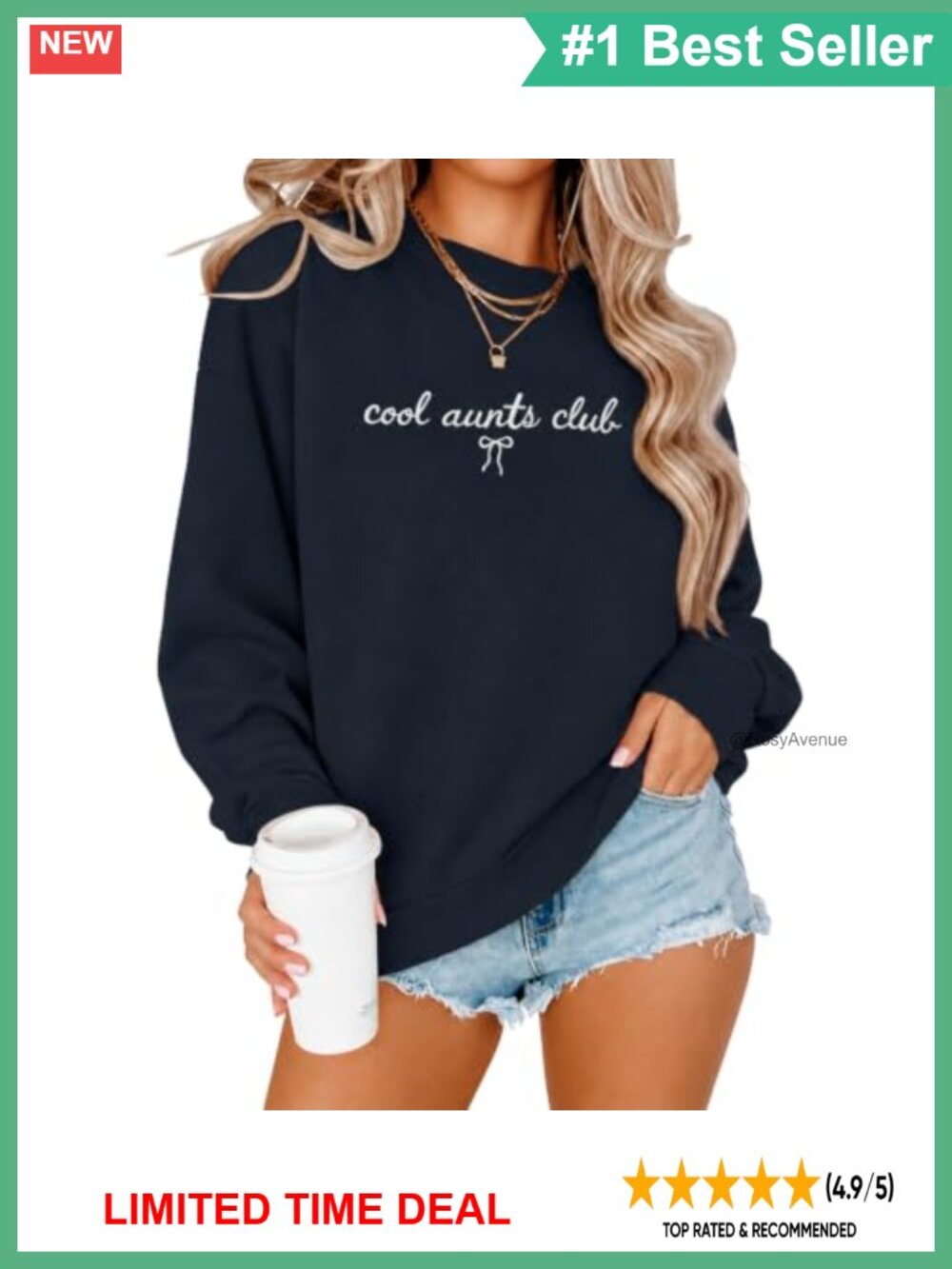 Embroidered Auntie Sweatshirt Crewneck Cotton Blend Women's Casual Pullover